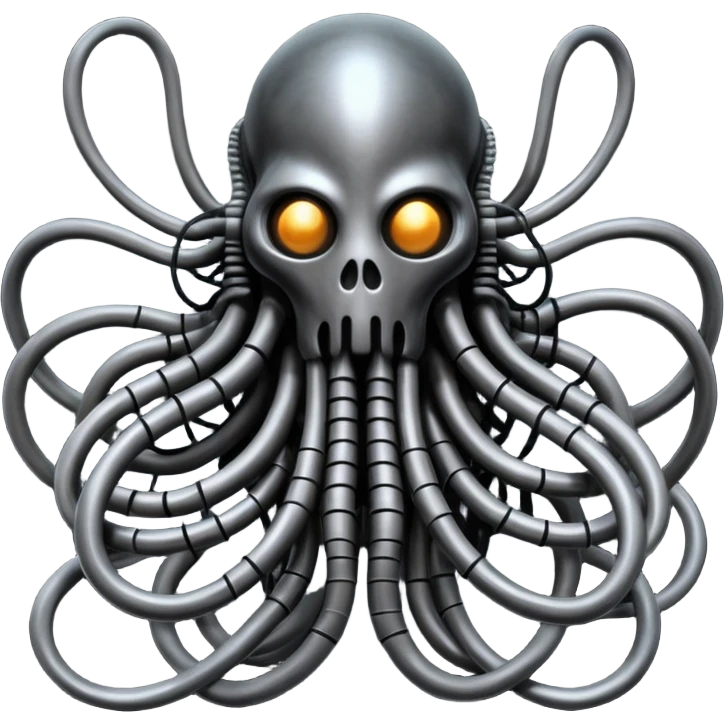 tangled black cables creating a dark biomechanical creature, Giger and Silent Hill style emoji