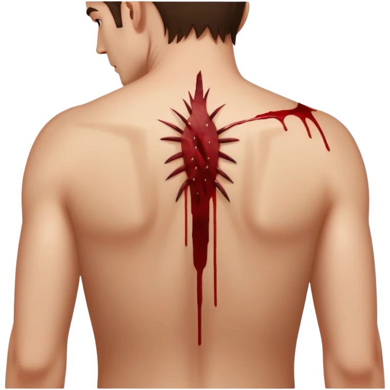 A man’s back with scratches all over it bleeding from nails  emoji
