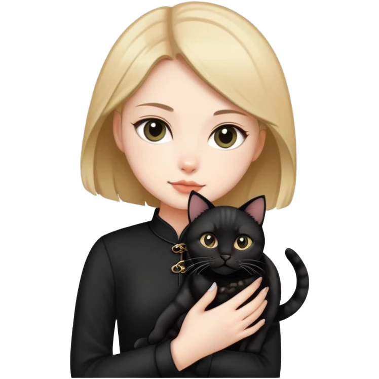 Young woman in black clothes with a black-patterned Chinese domestic cat emoji