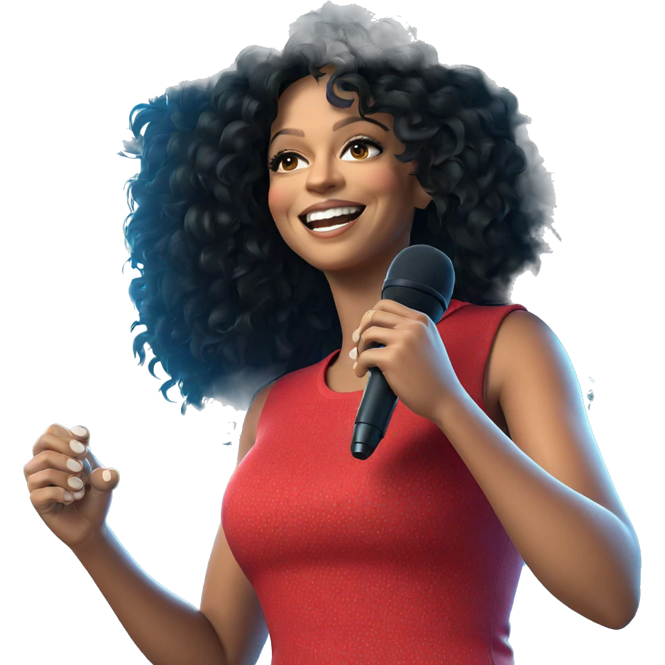 smiling girl with microphone emoji