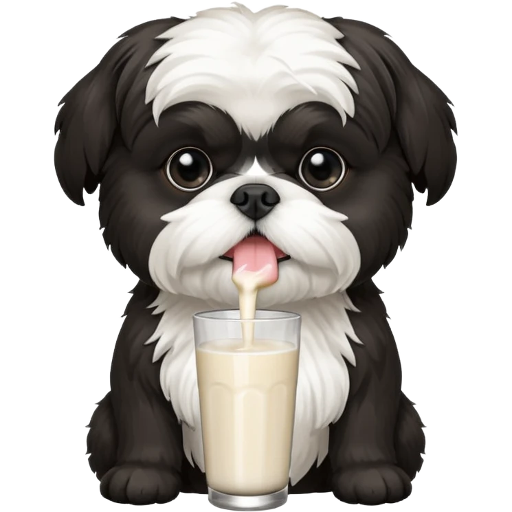 Black and white shih tzu drinking milk emoji