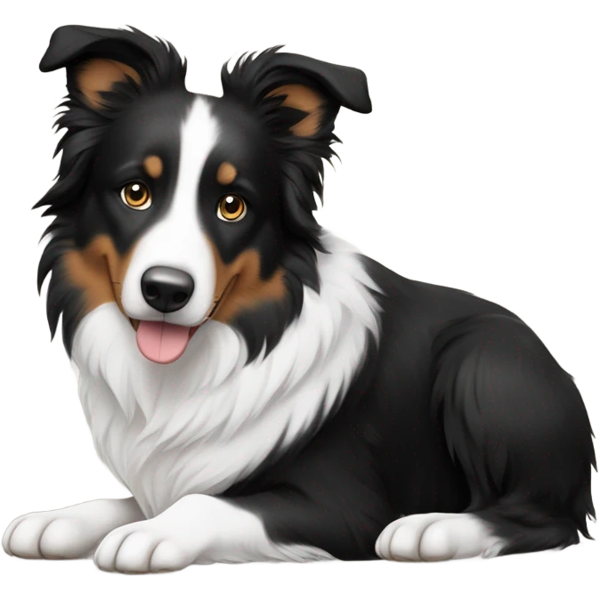 Half border collie half Australian shepherd dog, all black with white chest emoji
