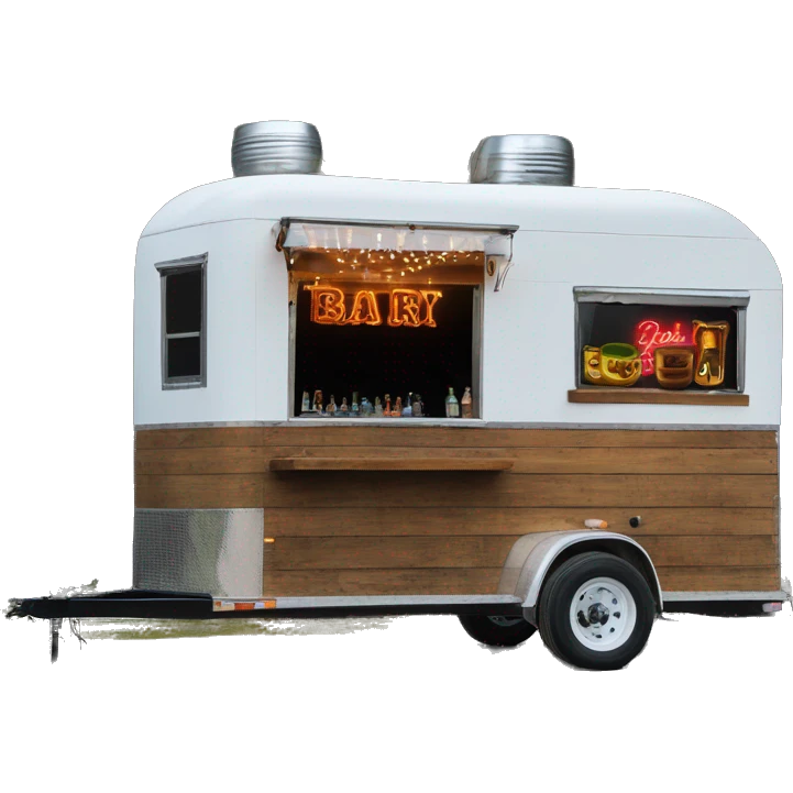mobile bar horse trailer with neon bar sign and rustic wood window  emoji