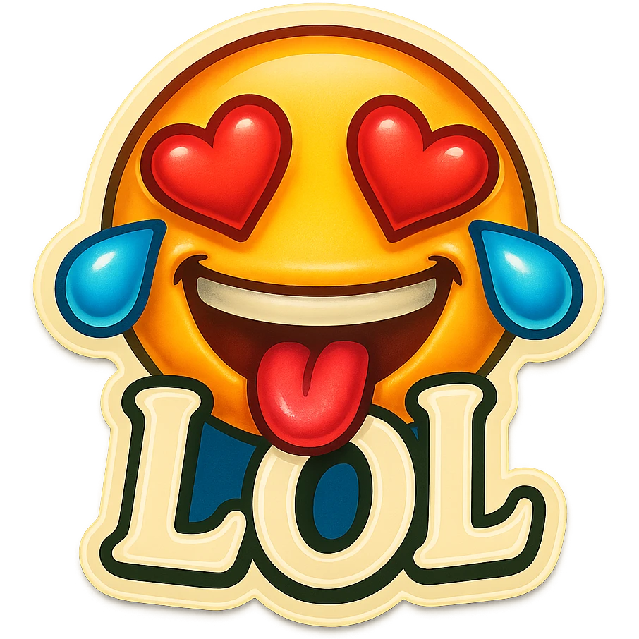 mouth open with tongue out heart shaped eye add the words “ LOL " in White
Laughing crying 😂😂 emoji