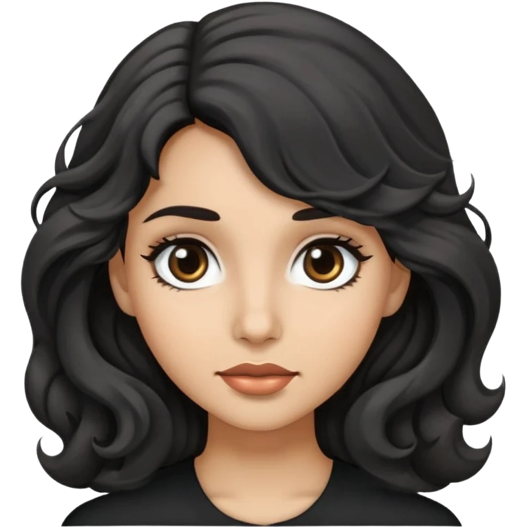 woman face with big grey eyes, medium skin tone, and black wavy hair emoji