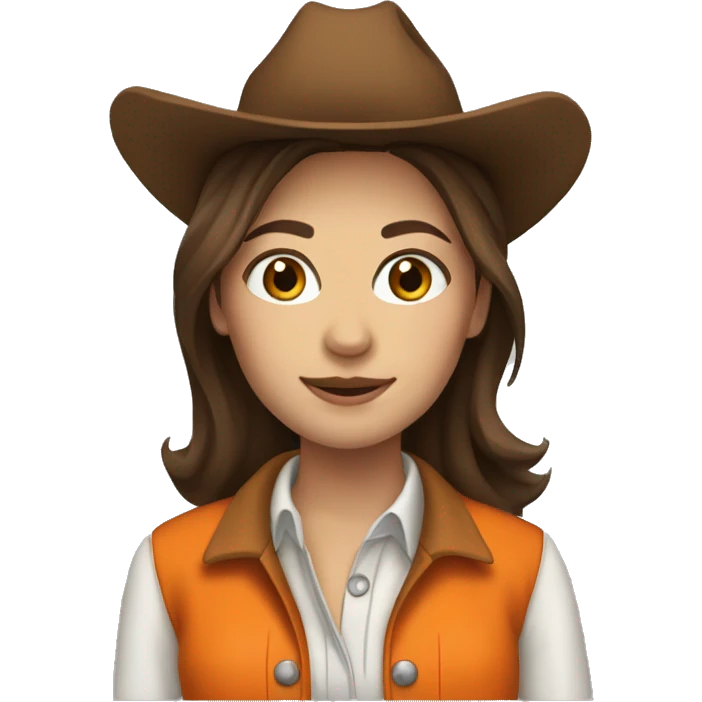cowgirl straight brown hair, orange burn coat emoji