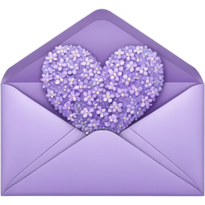 a closed pastel lavender lilac flowers heart shiny sparkly glittery aesthetic romantic vintage envelope  emoji