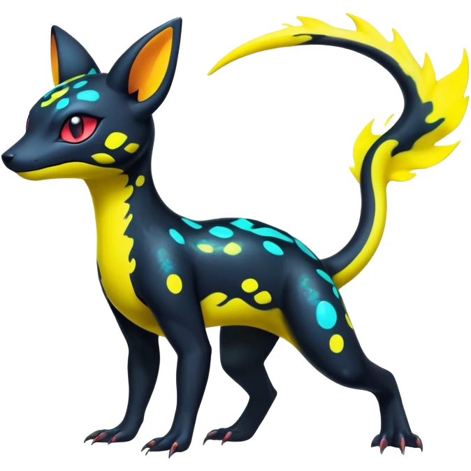 Colorful Neon Exotic Salandit-Aurorus-Umbreon-Fakémon-hybrid-creature with splash markings (full body)  emoji