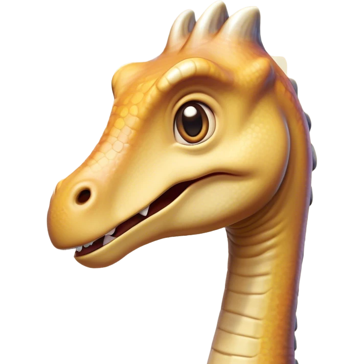 Cinematic Comical Brachiosaurus Portrait Emoji, Head tilted dramatically with an exaggeratedly surprised expression, featuring a tiny, animated head atop an impressively long neck, with wide, comically expressive eyes and a subtly quirky posture, Simplified yet humorously expressive features, highly detailed, glowing with a slightly sassy golden glow, high shine, dramatic yet playful, stylized with an air of cheeky prehistoric mischief, soft glowing outline, capturing the essence of a meme-worthy Brachiosaurus that looks ready to playfully leap its way into viral fame! emoji