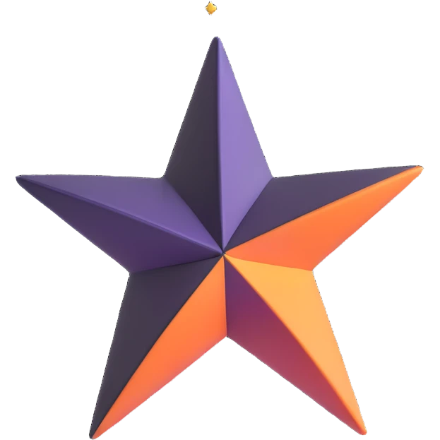 vibrant 4-pointed star, three-dimensional, cartoon style, white background, perspective view, highly saturated colors, detailed, floating in space, lively and dynamic emoji