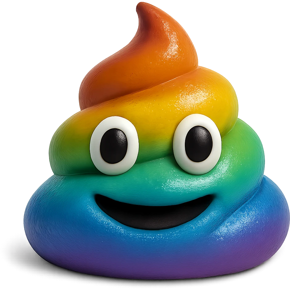 Make the poo rainbow colored in the realistic style, with no background. Preserve the realistic style but transform the poo into a vibrant rainbow color palette. emoji