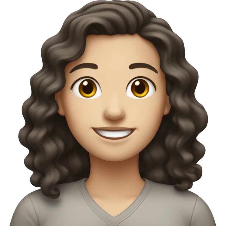 white girl with wavy dark hair smiling  emoji