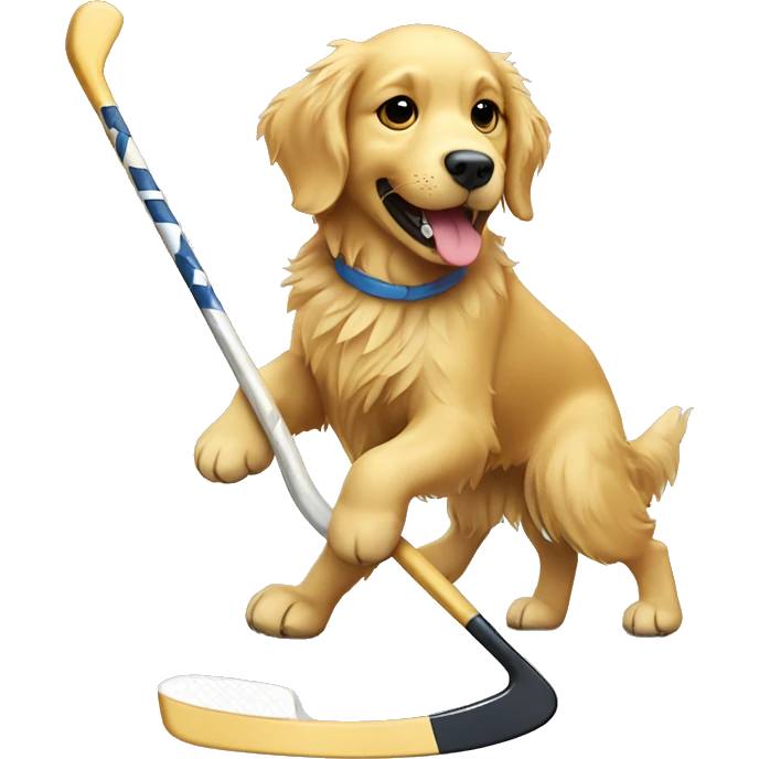Golden retriever playing hockey emoji