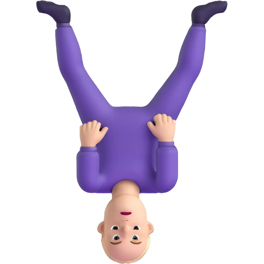 a white person with their body turned upside down on a black background emoji