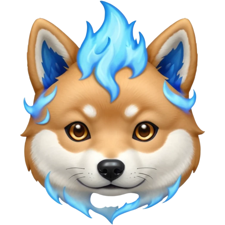 Blue shiba inu head with blue flames emoji