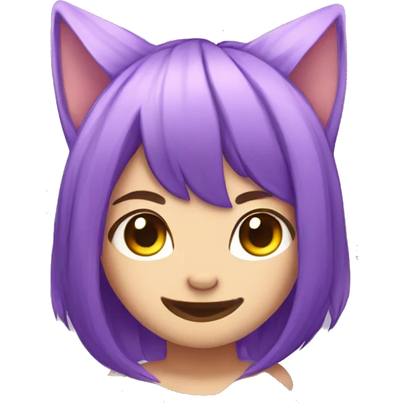 chibi purple hair cat ear that says hello emoji