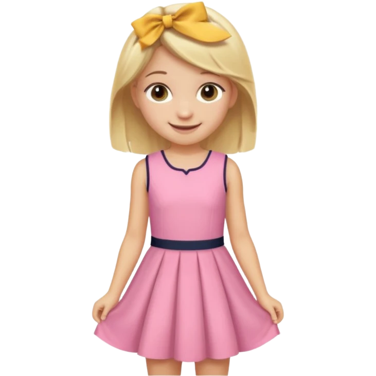 A blonde Australian 12 year old girl in a pink sort  dress cute emoji