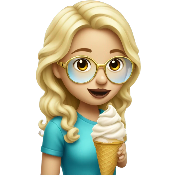 pretty blond girl licking ice cream with gold glasses emoji