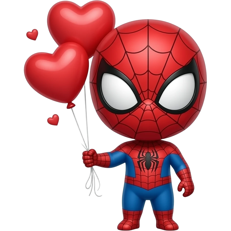 spiderman cute chibi with heart balloons emoji