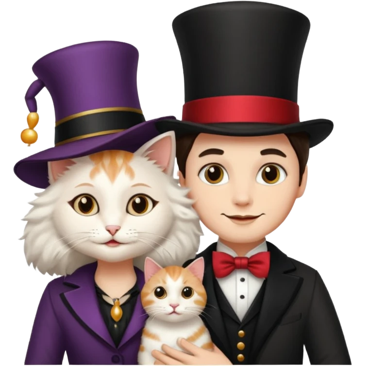 magician couple and their pet cat emoji