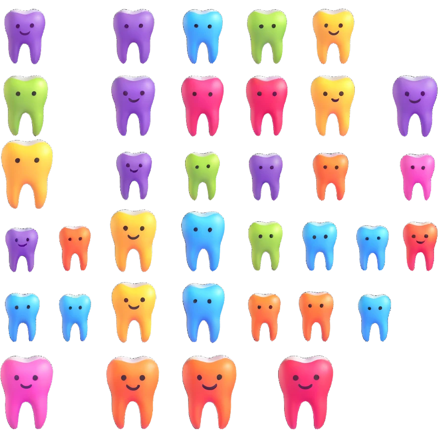 tooth app icons with different bright colors, dental application emoji