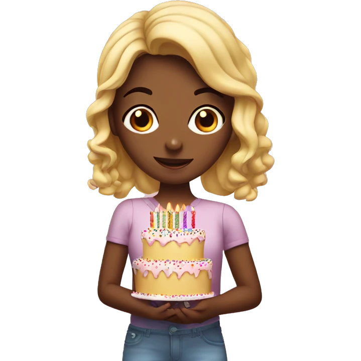 A girl holding a birthday cake with sprinkles  emoji