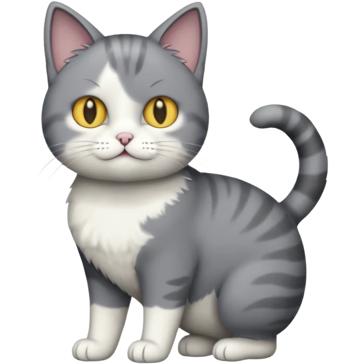 full body derpy looking large short hair dark grey and white cat emoji