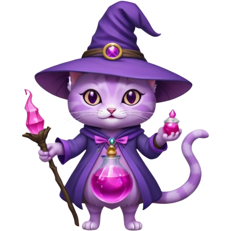 Purple witch cat full body with pink potion 🧪  emoji