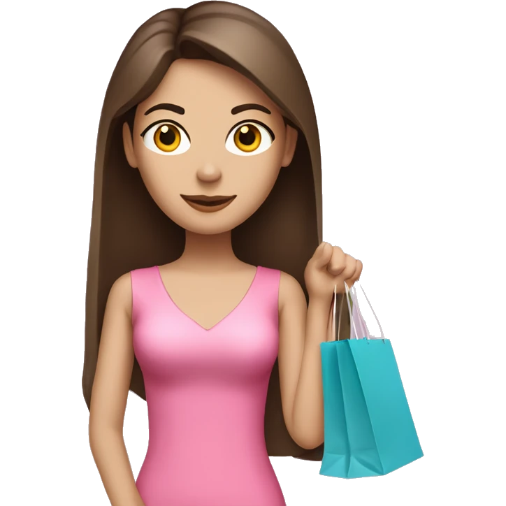 brunette straight ling hair white skin woman in pink clothes holding shopping bags  emoji
