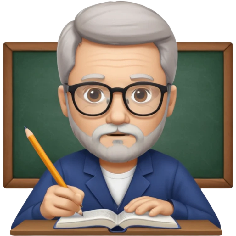man with gray beard and glasses studying emoji