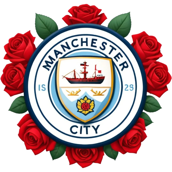 Manchester City badge, round shape, ship and red rose emoji