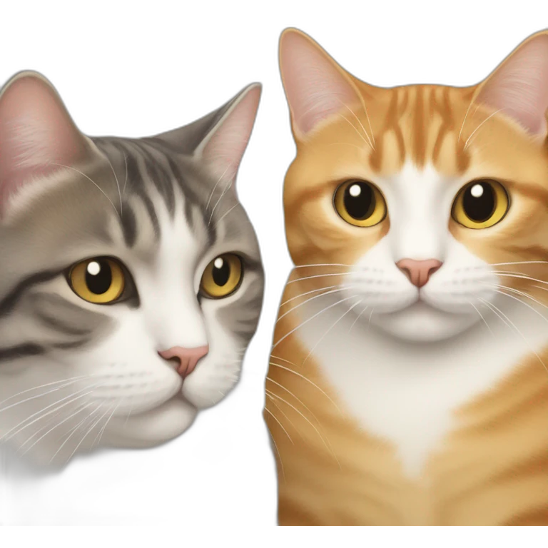 Two fat cats, one tabby and one white emoji