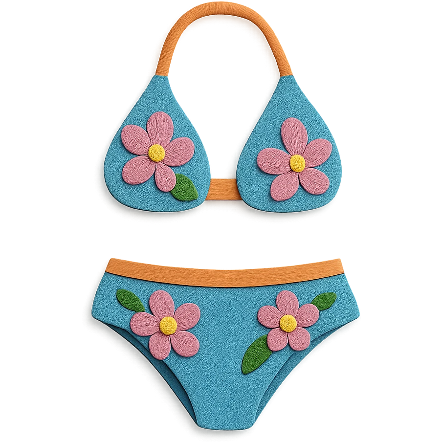 illustration of a bikini with floral patterns in paper-craft style emoji