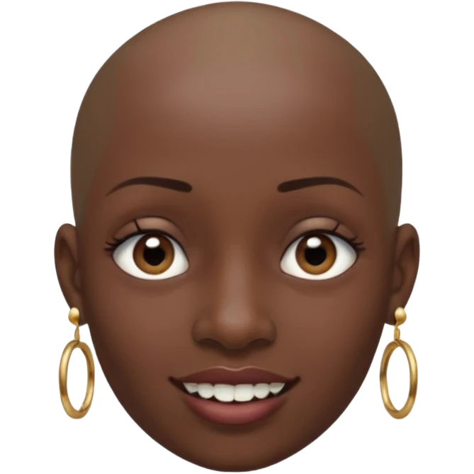 Make a emoji of a person with dark skin and has a nose ring and has a bunch of small earrings and a big earring and who has a tiny bit of hair and who has a gap between her two front teeth and with no hair emoji