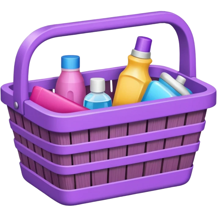 سلة تنظيف خشبية  بأغراض الوانها بنفسجي و وردي emoji