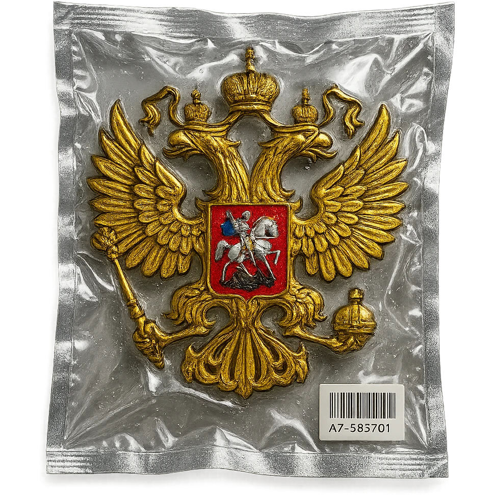 classic Russian double-headed eagle coat of arms, with crowns, scepter, orb, and shield, shiny and inflated emoji