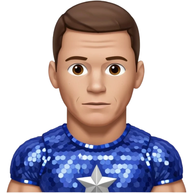 John Cena with brown hair, periwinkle sequin outfit emoji