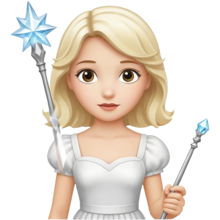 dorothy queen blonde hair, white dress with magic wand emoji