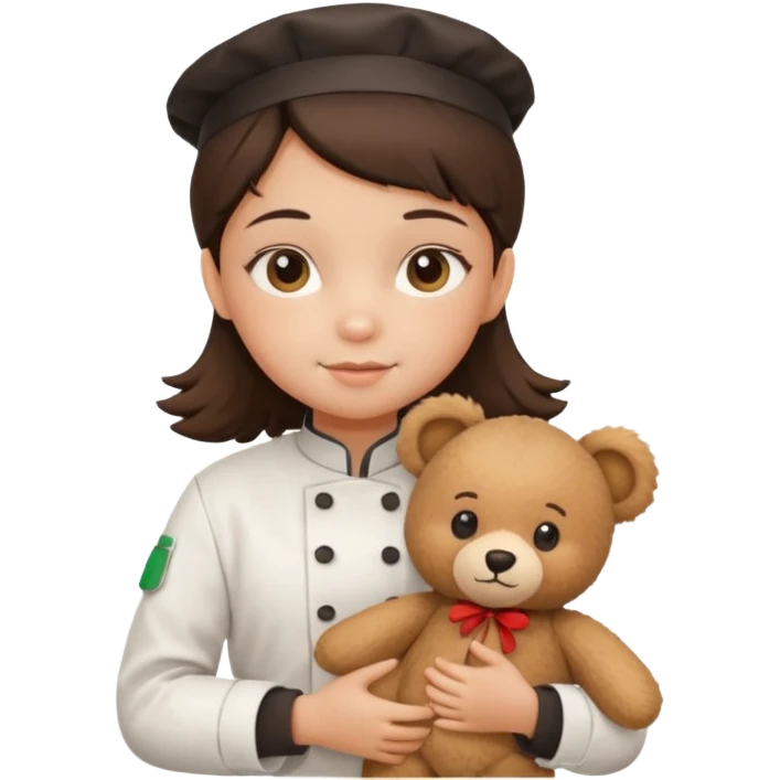 girl kid italian chef, uniform, holding plush bear emoji