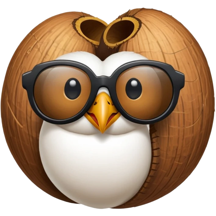 una gaviota con gafas en sima de un cococ emoji