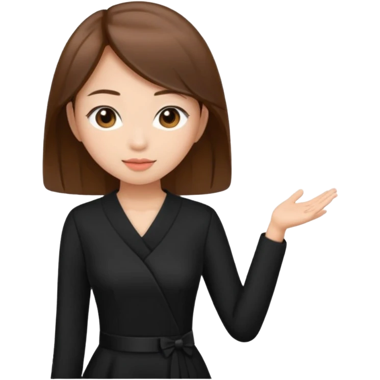 asian young woman brown-haired in black daily dress  emoji