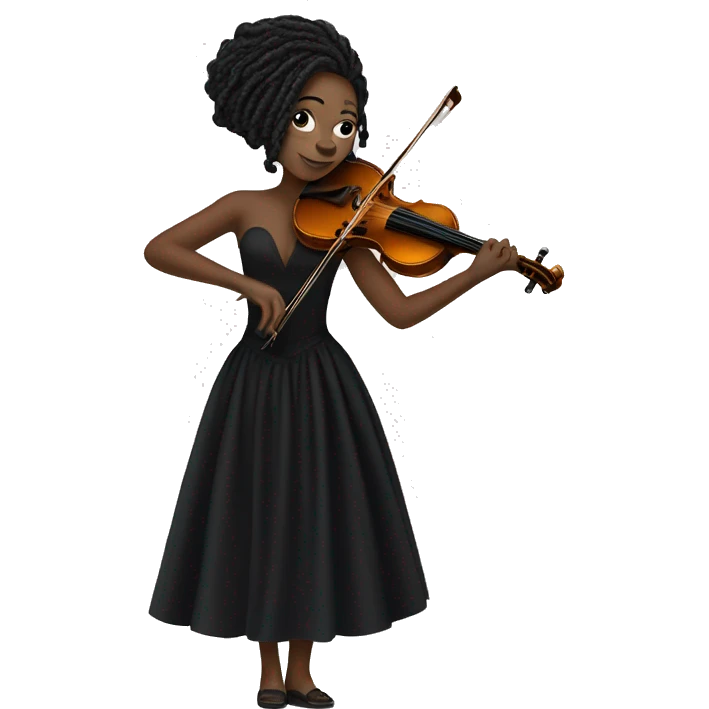 black girl with locs playing the violin in black concert gown emoji