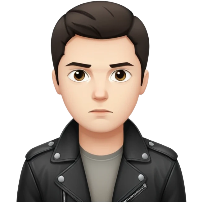 Danila Bagrov from Brother 2 movie, young Russian man with short dark hair, serious expression, wearing black leather jacket emoji