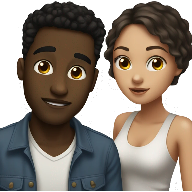 Black bf and white brunette gf emoji