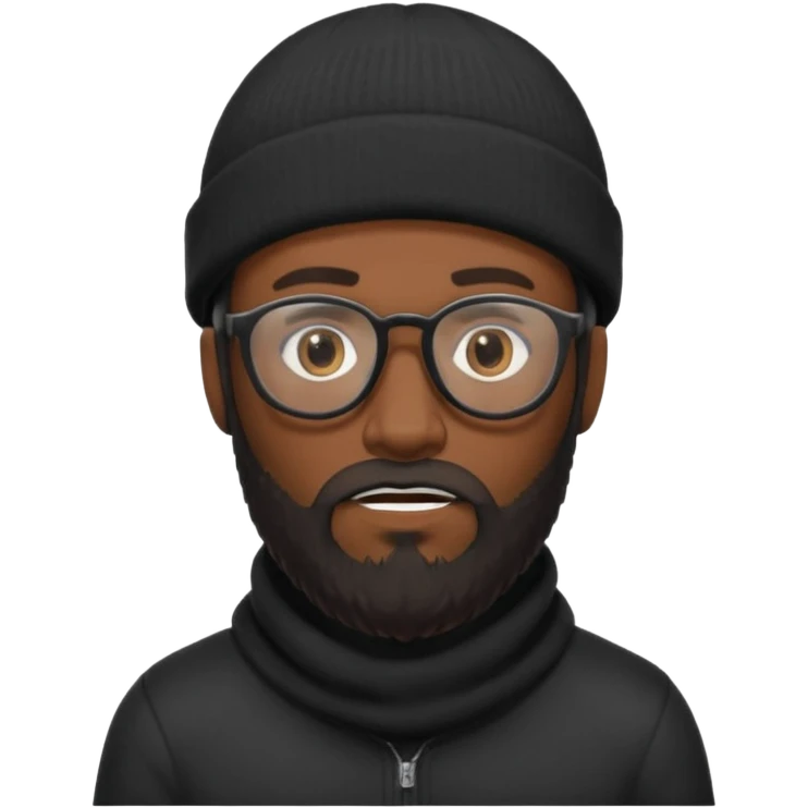 A dark-skinned man with a black beanie, glasses, and a full beard, giving him a thief-like appearance. emoji
