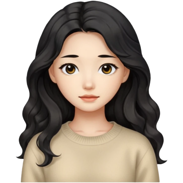Beautiful girl,Black hair, wavy long hair,Black eyes,Chinese, beige sweater  emoji