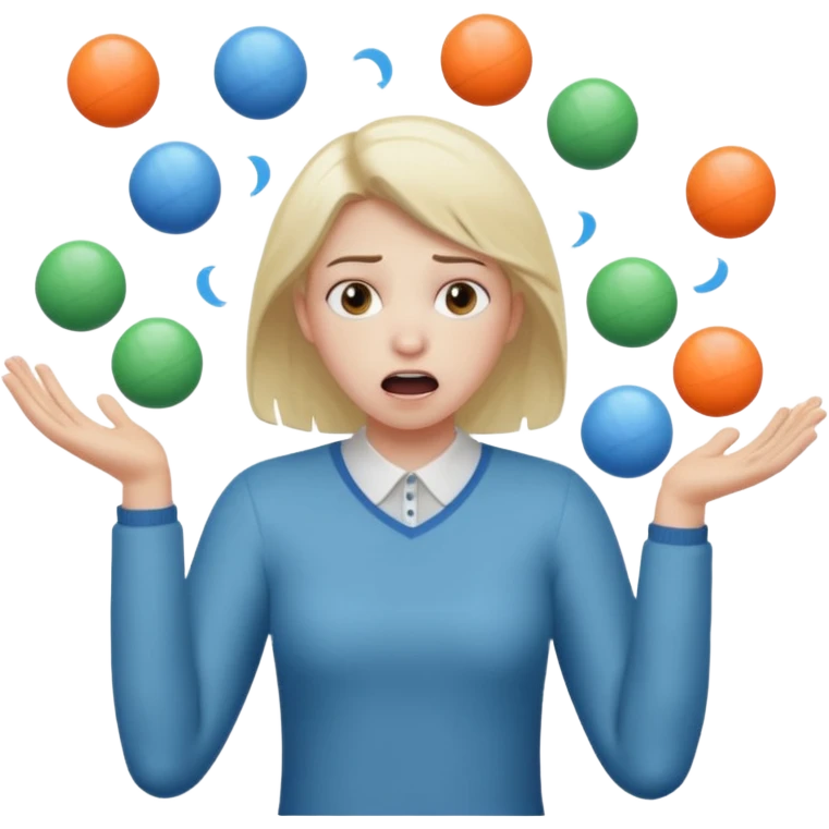 an emoji that depicts a product manager juggling work wit panic, can you make it more gender neutral  can you mkae it a combo of these emoji