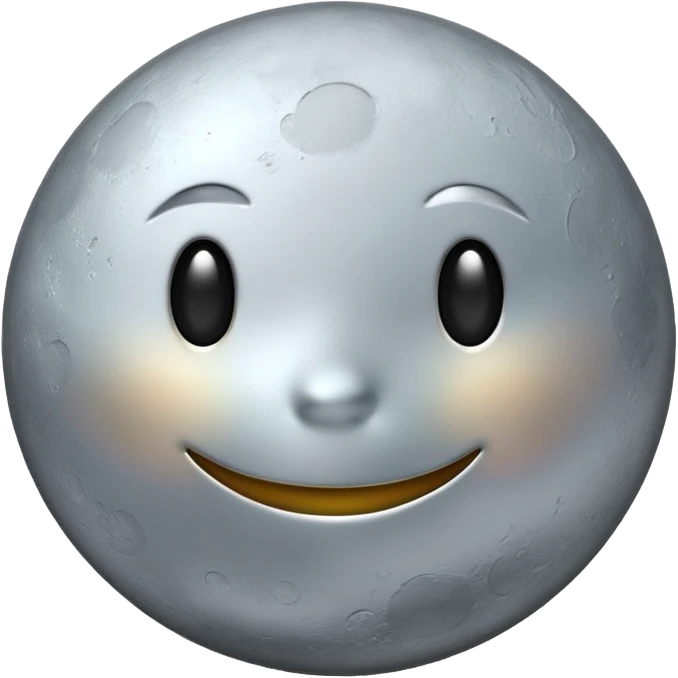 Polished silver moon emoji, chrome metallic texture, iOS emoji style, soft glow, smooth reflections, minimalistic design emoji