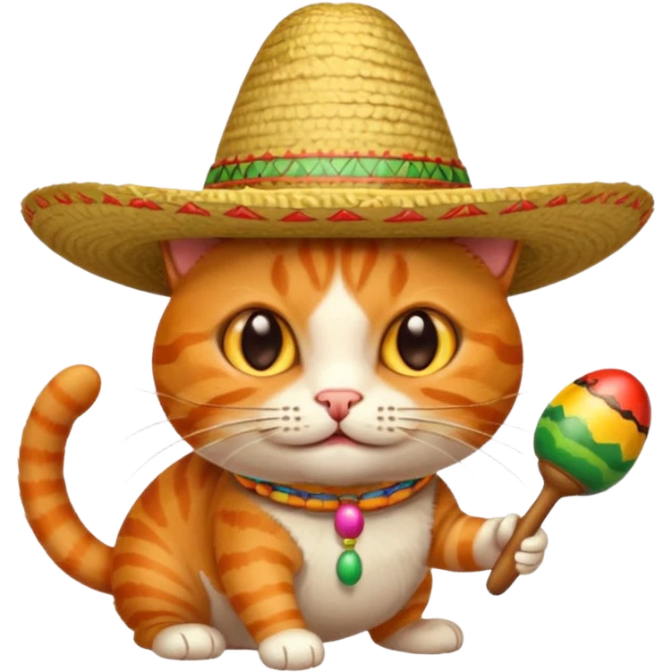 Orange cat with cockroach crawling on face while wearing sombrero and playing a maraca emoji