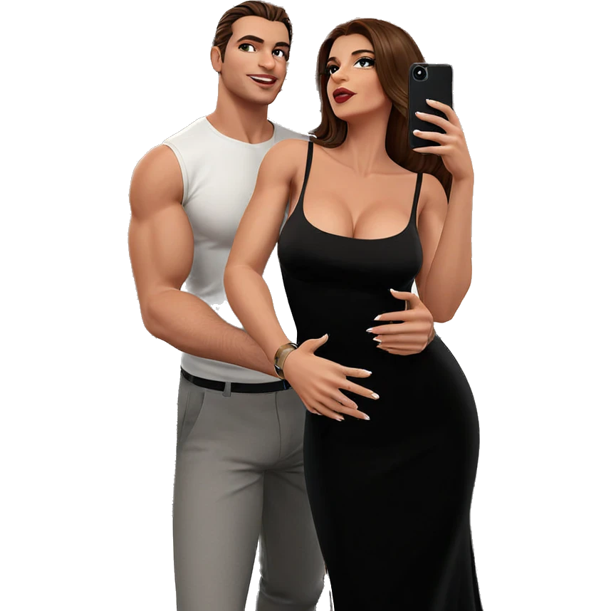 couple selfie in black dress emoji